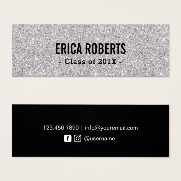 Graduation Name Card Modern Silver Glitter Insert