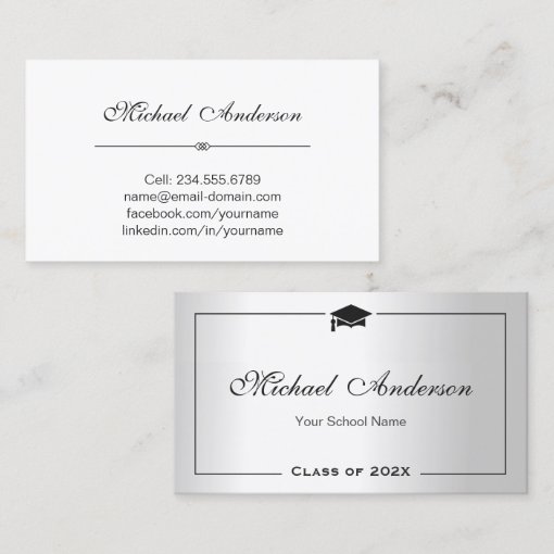 Graduation Name Card Namecard Silver Metallic Look | Zazzle