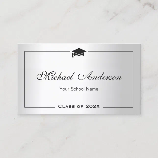 Graduation Name Card Namecard Silver Metallic Look | Zazzle