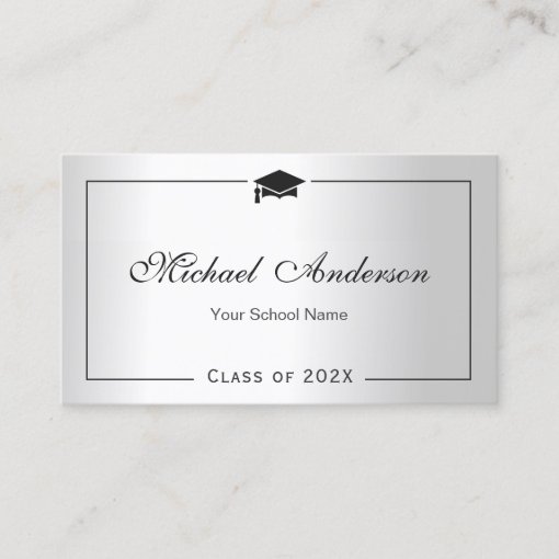 Graduation Name Card Namecard Silver Metallic Look | Zazzle