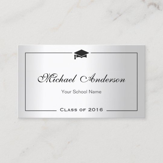 Graduation Name Card Namecard Silver Metallic Look