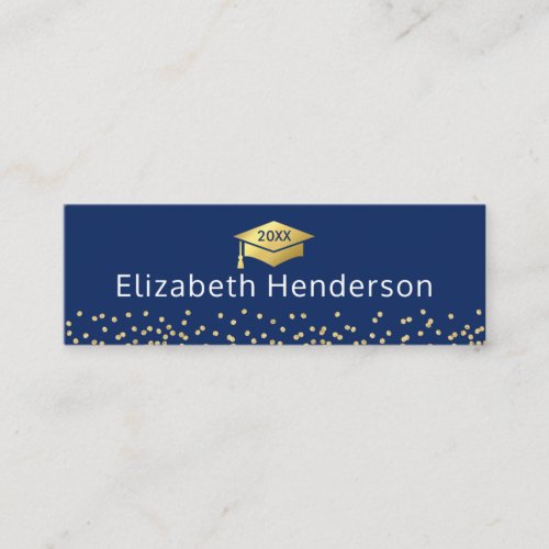 Graduation Name Card Navy Blue Gold Glitter