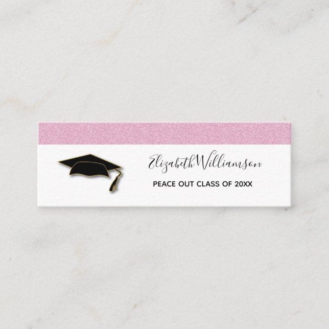 Graduation Name Card  Pink Glitter Insert Card (Front)