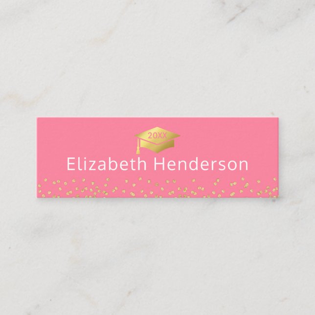 Graduation Name Card Pink Gold Glitter (Front)