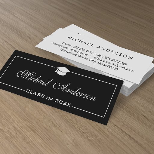 Customizable Graduation Name Card - Stylish Black and White Double-Sided Mini Business Cards (Pack Of 20)