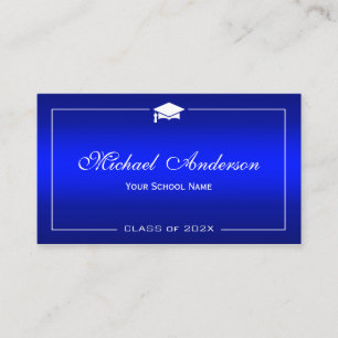 Graduation Name Card - Stylish Plain Blue Gradient