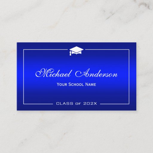 Customizable Graduation Name Card - Stylish Plain Blue Gradient Double-Sided Standard Business Cards (Pack Of 100)