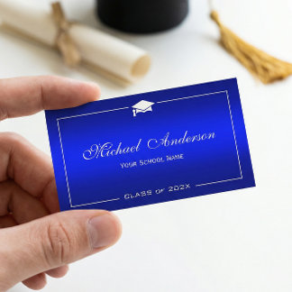 Graduation Name Card - Stylish Plain Blue Gradient