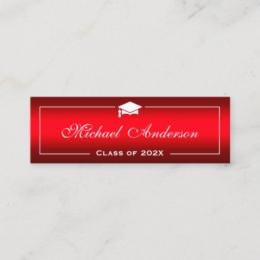 Customizable Graduation Name Card - Stylish Plain Red Gradient Double-Sided Mini Business Cards (Pack Of 20)