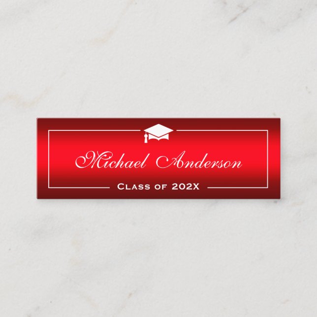 Graduation Name Card - Stylish Plain Red Gradient (Front)