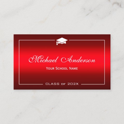 Customizable Graduation Name Card - Stylish Plain Red Gradient Double-Sided Standard Business Cards (Pack Of 100)