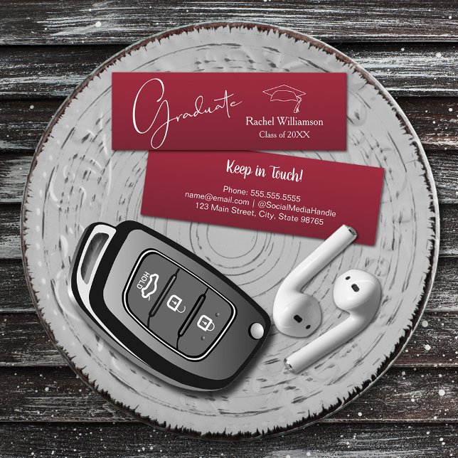 Graduation Name Class Details Crimson Calling Card (Small crimson red Graduation Calling Cards are 3" x 1", hand out to friends keep in touch )