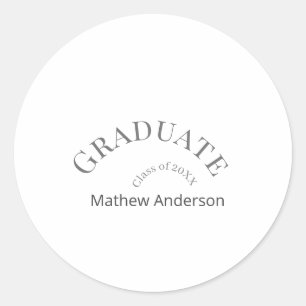 Graduation name class of 20XX gray bold stylish Classic Round Sticker