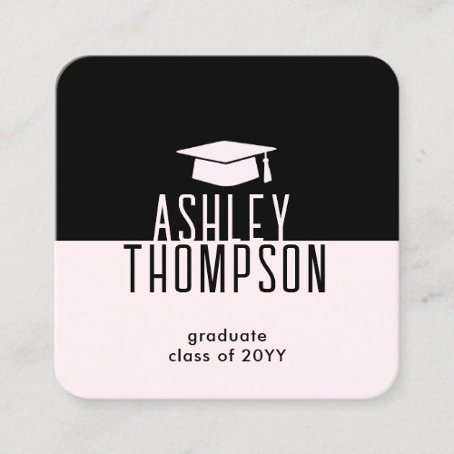 Graduation Name  Contact Info Modern Blush Pink Square Business Card