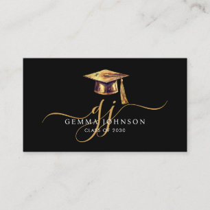Graduation Name Gold Monogram Black Insert Card