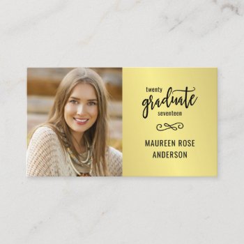 Graduation Name Grad Photo Faux Gold Foil Cards by HolidayInk at Zazzle