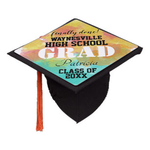 Graduation Name Pink Turquoise Watercolor Graduation Cap Topper