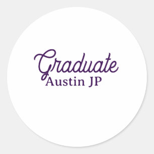 Graduation name purple simple minimal stylish call classic round sticker