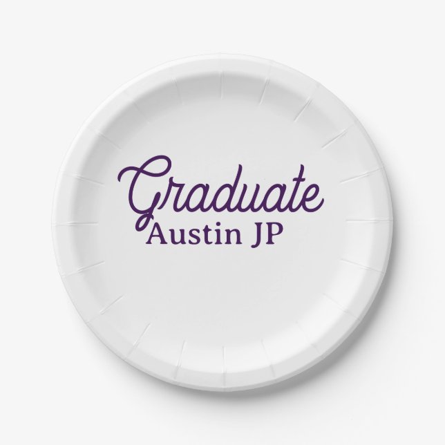 Graduation name purple simple minimal stylish call paper plates (Front)