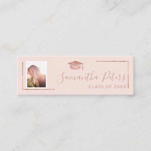 Graduation name rose gold elegant blush pink photo mini business card