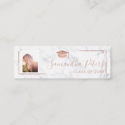 Graduation name rose gold elegant marble photo mini business card