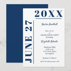 Graduation Navy Blue and White Party Invitation