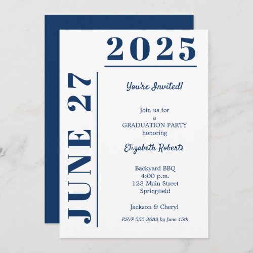 Graduation Navy Blue and White Party Invitation
