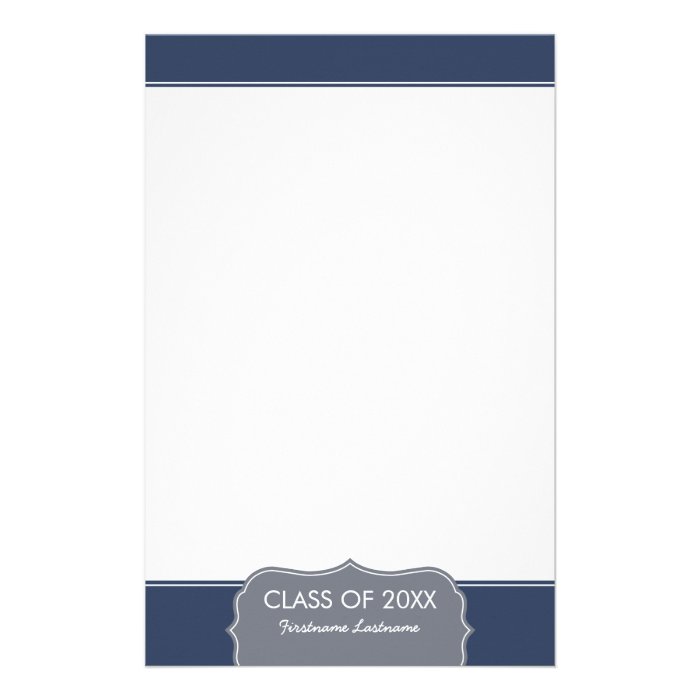 Graduation   Navy Blue Border with Class of Customized Stationery