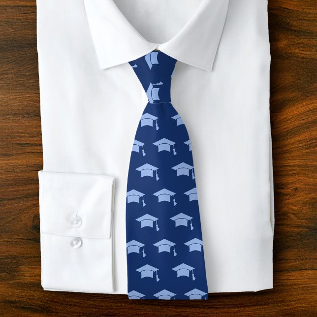 Graduation Navy Blue Cap Icon Pattern Bold Classy Neck Tie (Creator Uploaded)