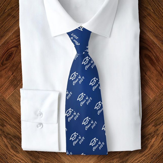 Graduation Navy Blue Cap Icon Pattern Class Year Neck Tie (Creator Uploaded)