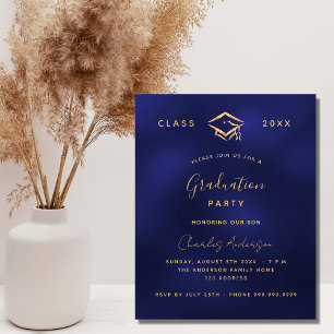 Graduation navy blue gold 2023 budget invitation flyer