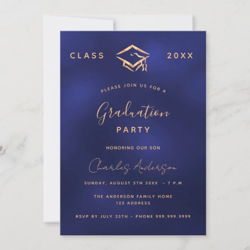 Graduation navy blue gold simple 2023 invitation | Zazzle