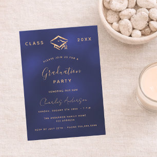 Graduation navy blue gold simple 2026 invitation