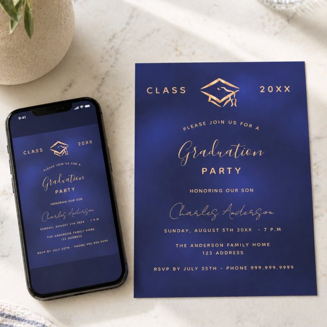 Graduation navy blue gold simple 2026 invitation (Creator Uploaded)