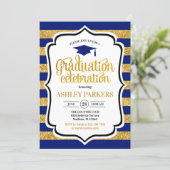 Graduation - Navy Blue Gold Stripes Invitation | Zazzle