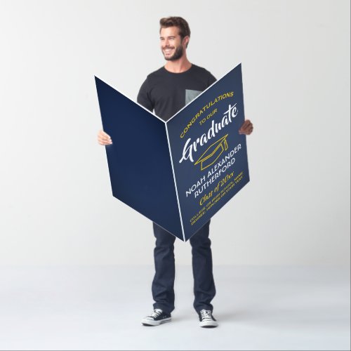 Graduation Navy Blue Gold Yellow Large Oversized Card