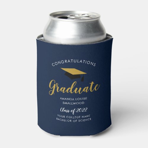 Graduation Navy Blue Grad Party Class of 2022 Can Cooler