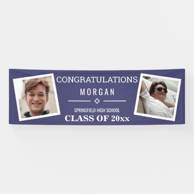 Graduation Navy Blue Or Class Reunion 2 Photo Banner