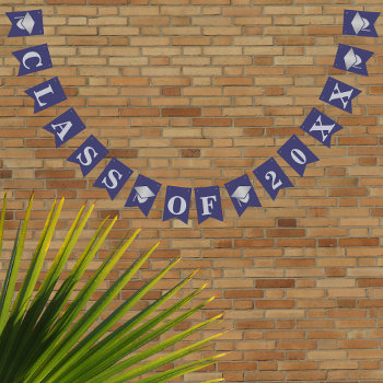 Graduation Navy Blue Silver Class Of Custom Year Bunting Flags by ArtfulDesignsByVikki at Zazzle