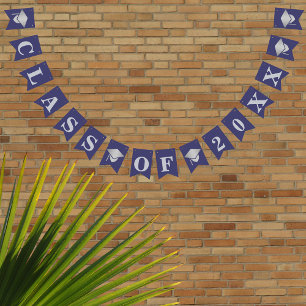 Graduation Navy Blue Silver Class Of Custom Year Bunting Flags