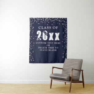 Graduation Navy Blue Silver Confetti Class Year Tapestry