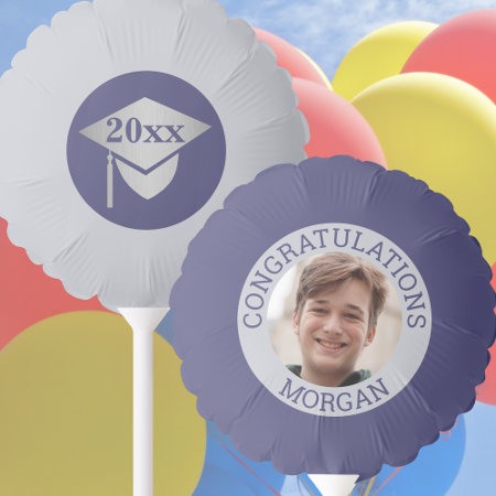 Graduation Navy Blue Silver Congratulations Photo Balloon
