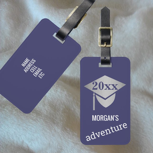 Graduation Navy Blue Silver Travel Adventure Luggage Tag (Creator Uploaded)