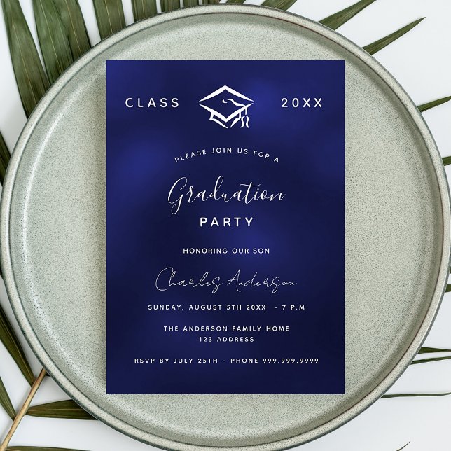 Graduation navy blue white simple 2026 invitation postcard (Creator Uploaded)
