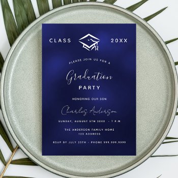 Graduation Navy Blue White Simple Luxury 2024 Invitation by Thunes at Zazzle