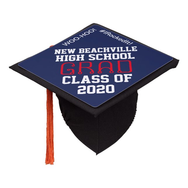 Graduation Navy Blue White Woo-Hoo Cap Topper (Angled)