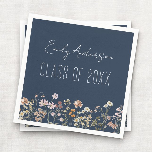 Graduation Navy Blue Wildflower Boho Grad Napkins (Creator Uploaded)