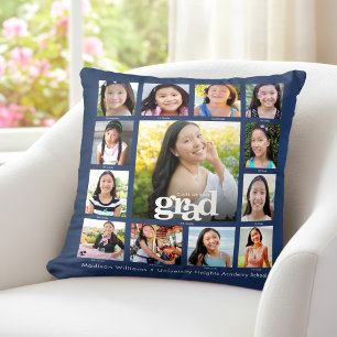 Graduation Navy K–12 Bold Modern Photo Collage Throw Pillow