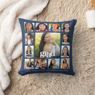 Graduation Navy K–12 Bold Modern Photo Collage Throw Pillow
