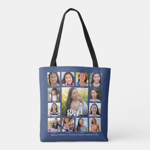 Graduation Navy K12 Bold Modern Photo Collage Tote Bag